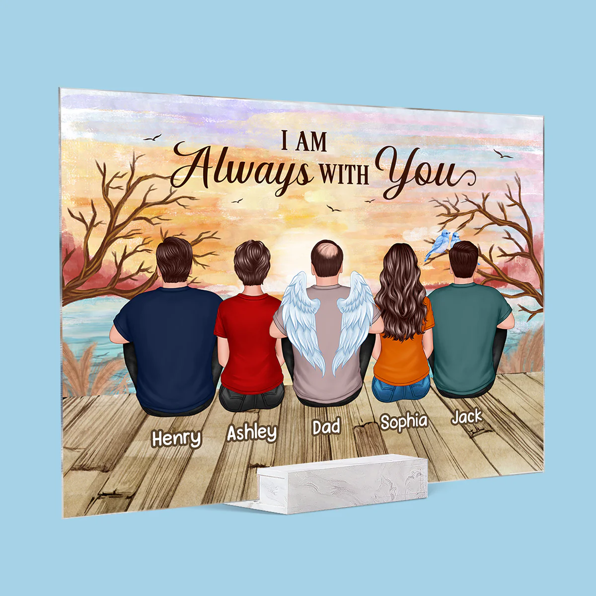 Lake View Whole Back View Family Sitting Remembrance Gift Memorial Personalized Acrylic Plaque - Image 2