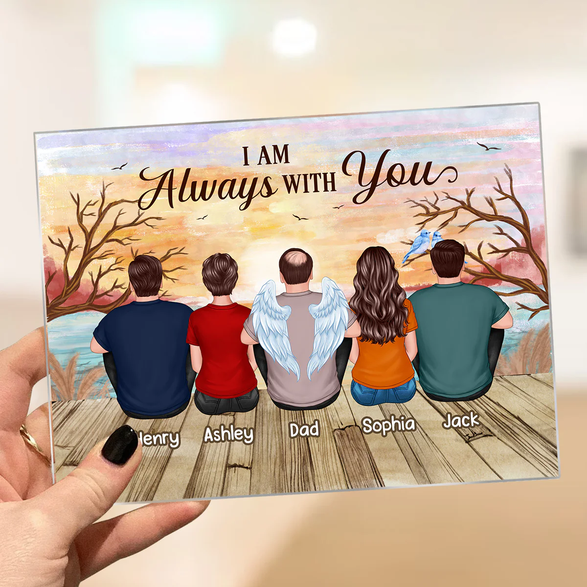 Lake View Whole Back View Family Sitting Remembrance Gift Memorial Personalized Acrylic Plaque - Image 3