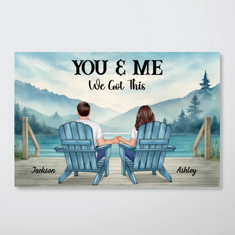 Lakeside Mountain Landscape Couple Back View Personalized Poster, Anniversary Gift for Him for Her - Image 10