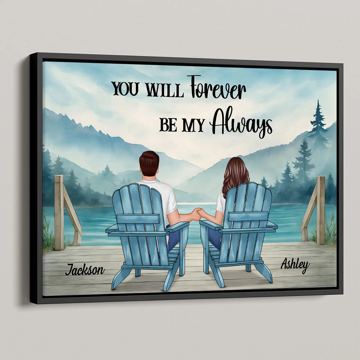 Lakeside Mountain Landscape Couple Back View Personalized Poster, Anniversary Gift for Him for Her - Image 6
