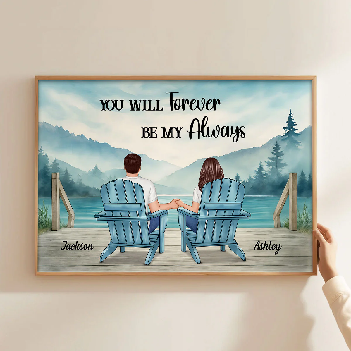 Lakeside Mountain Landscape Couple Back View Personalized Poster, Anniversary Gift for Him for Her - Image 7