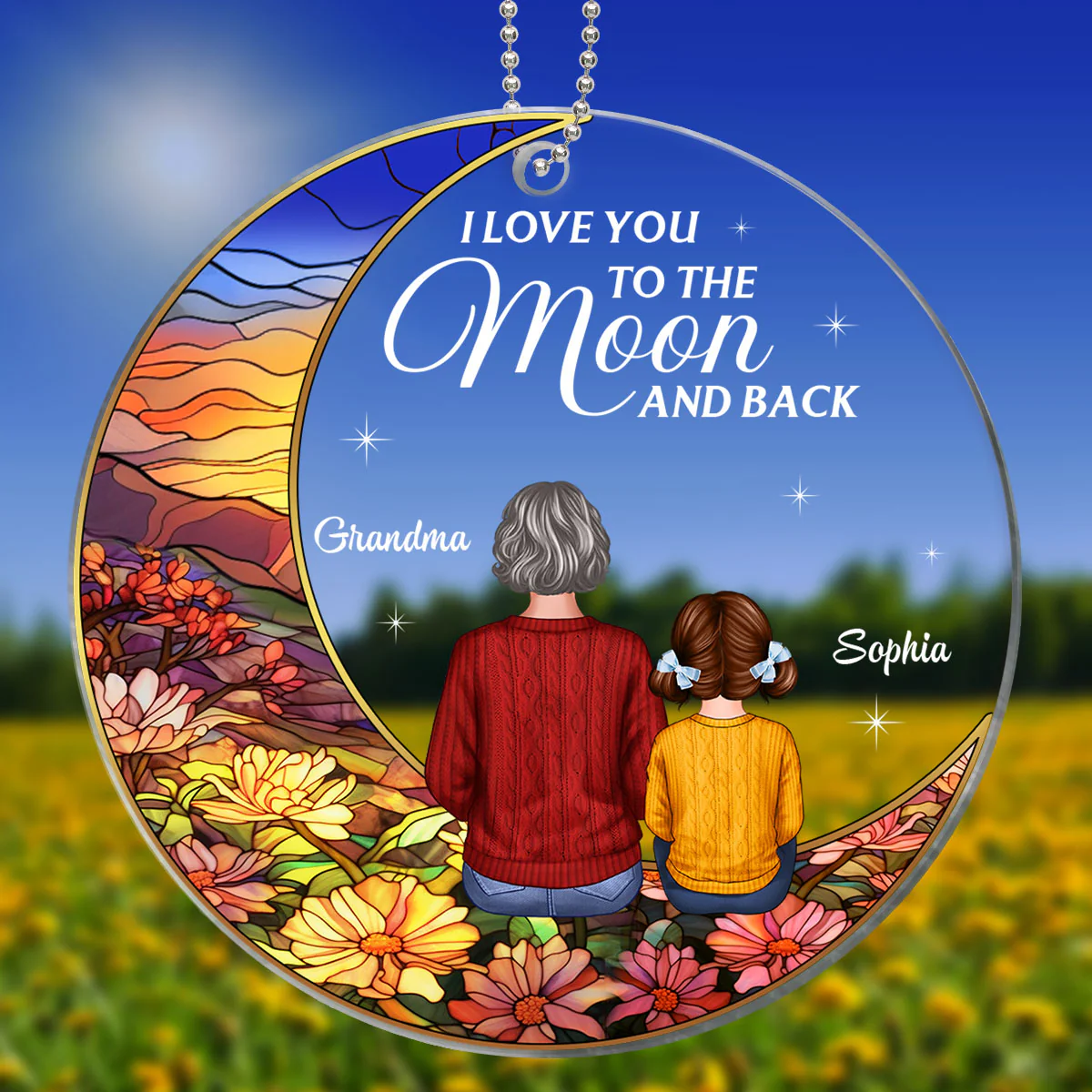 Landscape Moon Grandma Grandkids On Moon Personalized Acrylic Ornament