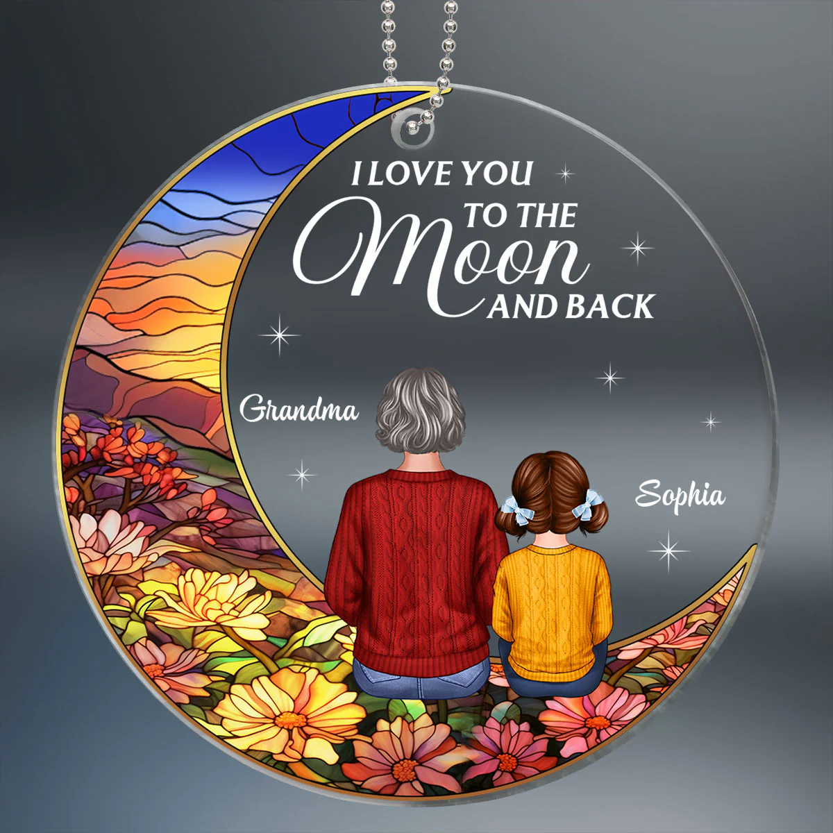 Landscape Moon Grandma Grandkids On Moon Personalized Acrylic Ornament - Image 2