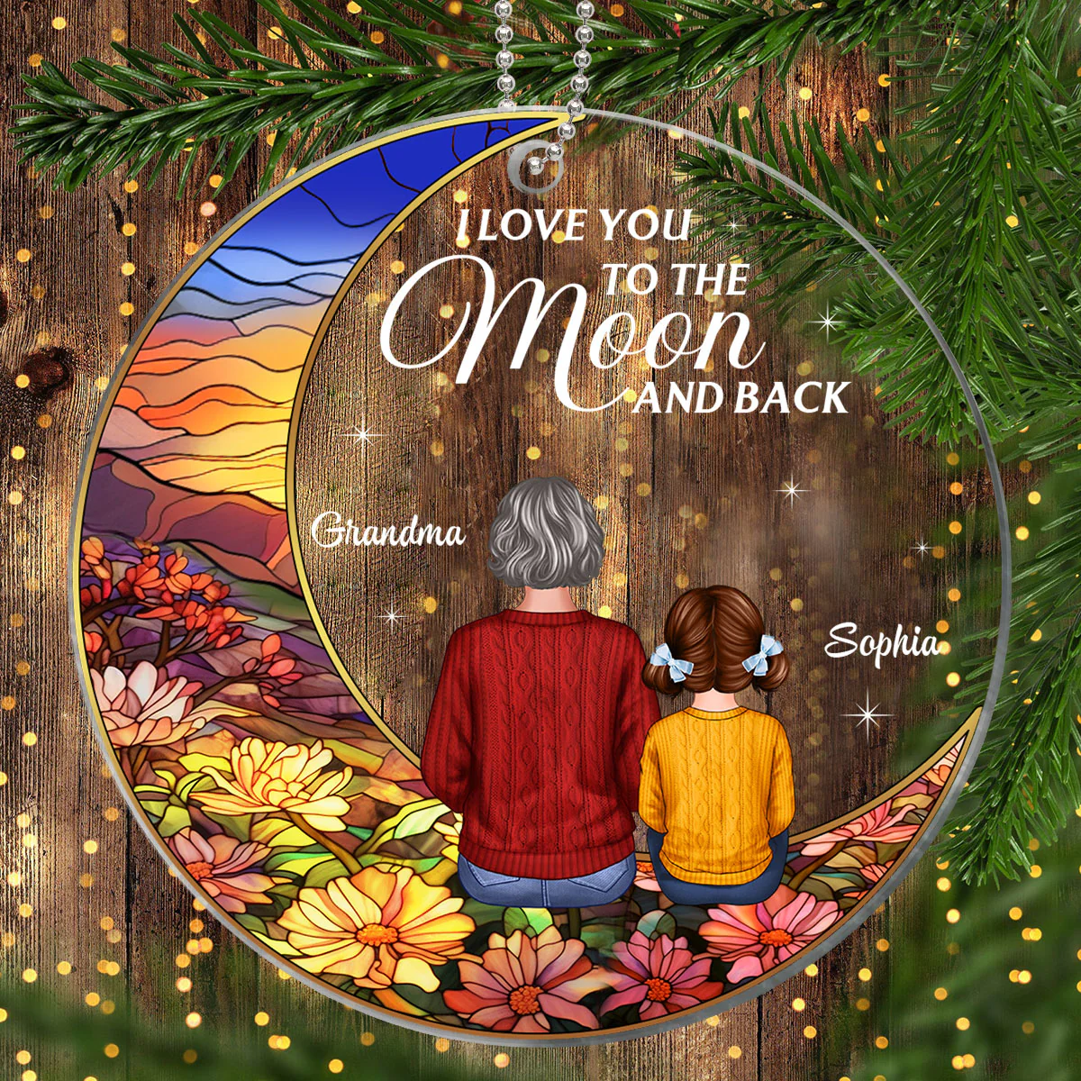 Landscape Moon Grandma Grandkids On Moon Personalized Acrylic Ornament - Image 3