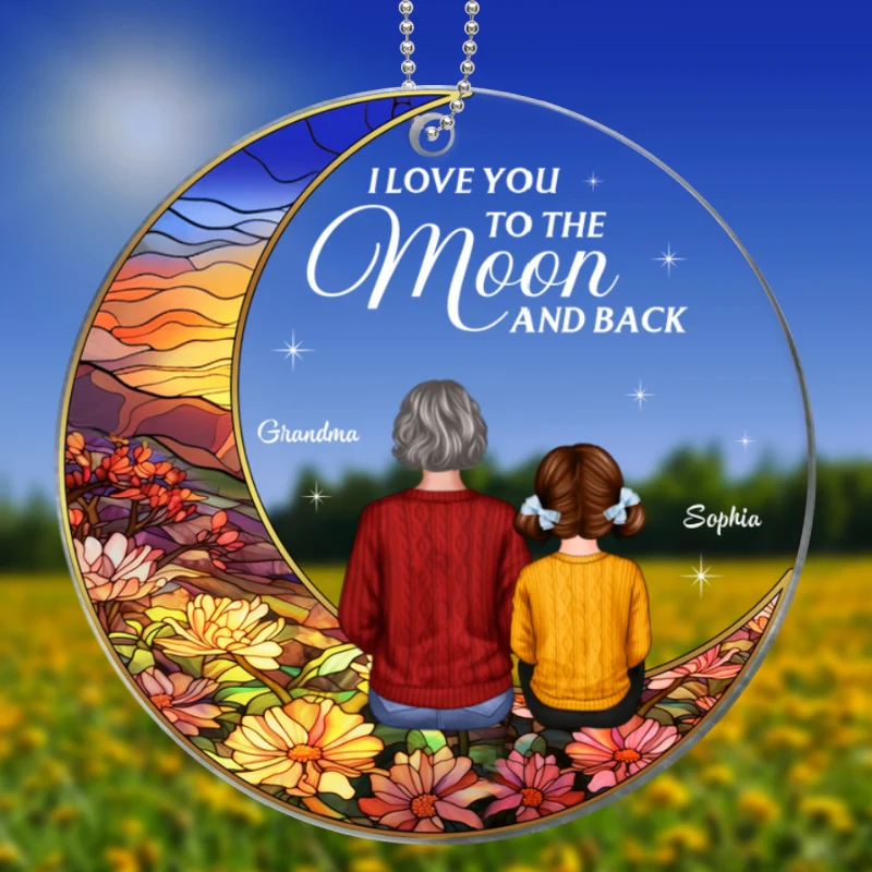 Landscape Moon Grandma Grandkids On Moon Personalized Acrylic Ornament - Image 4