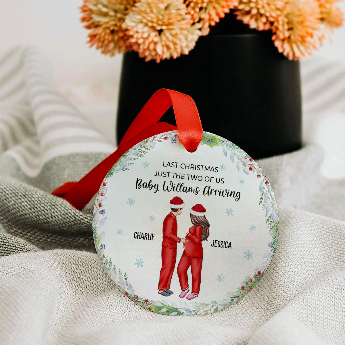 Last Christmas Just The Two Of Us Baby Arriving Soon Personalized Ceramic Ornament, Christmas Gift For New Mom New Parents - Image 3