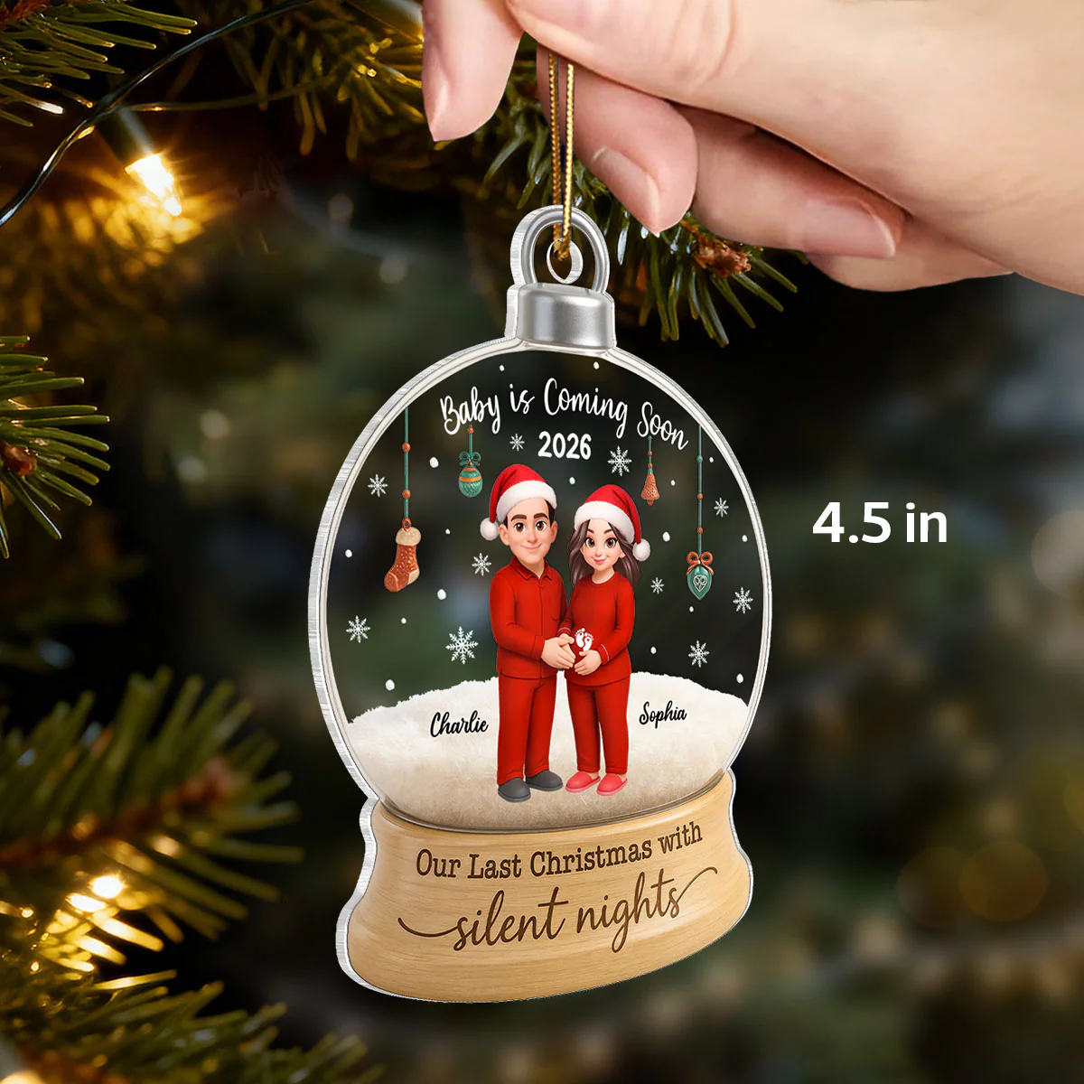 Last Christmas With Silent Nights Expecting Couple Parents-to-be - Personalized Acrylic Ornament - Image 2