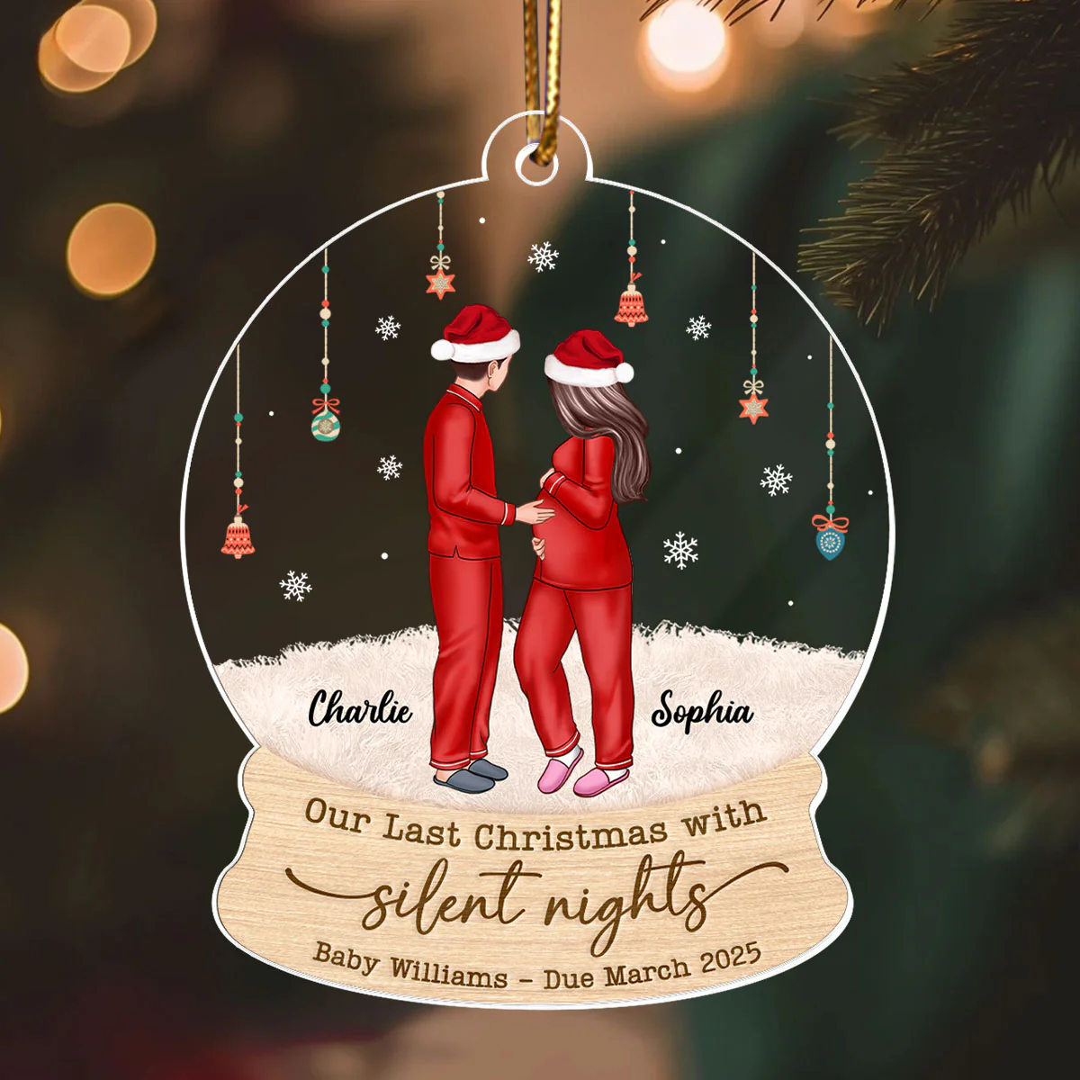 Last Christmas With Silent Nights, Expecting Family, Baby Coming Soon, Pregnancy Announcement Personalized Acrylic Ornament - Image 3