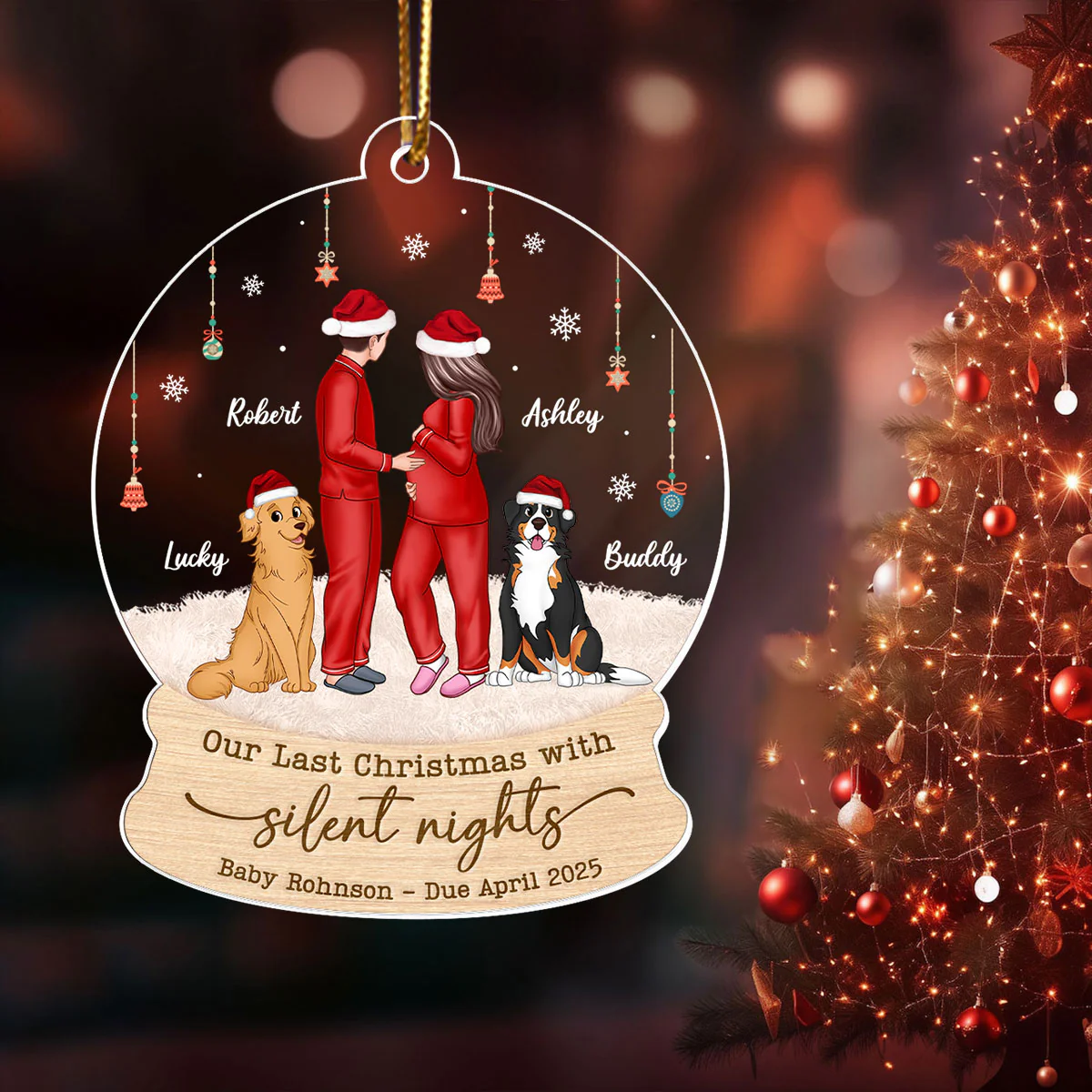 Last Christmas With Silent Nights, Expecting Family, Baby Coming Soon, Pregnancy Announcement Personalized Acrylic Ornament - Image 4