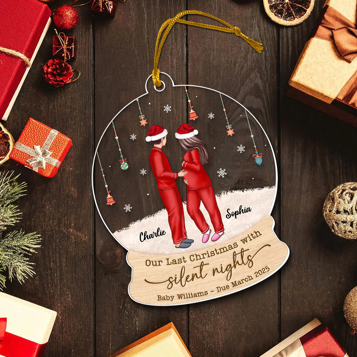 Last Christmas With Silent Nights, Expecting Family, Baby Coming Soon, Pregnancy Announcement Personalized Acrylic Ornament - Image 5