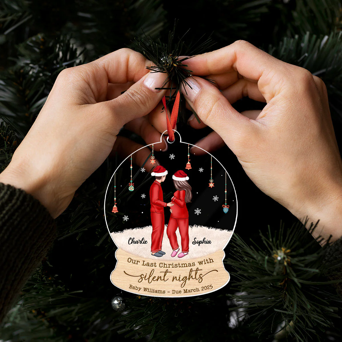 Last Christmas With Silent Nights, Expecting Family, Baby Coming Soon, Pregnancy Announcement Personalized Acrylic Ornament - Image 7