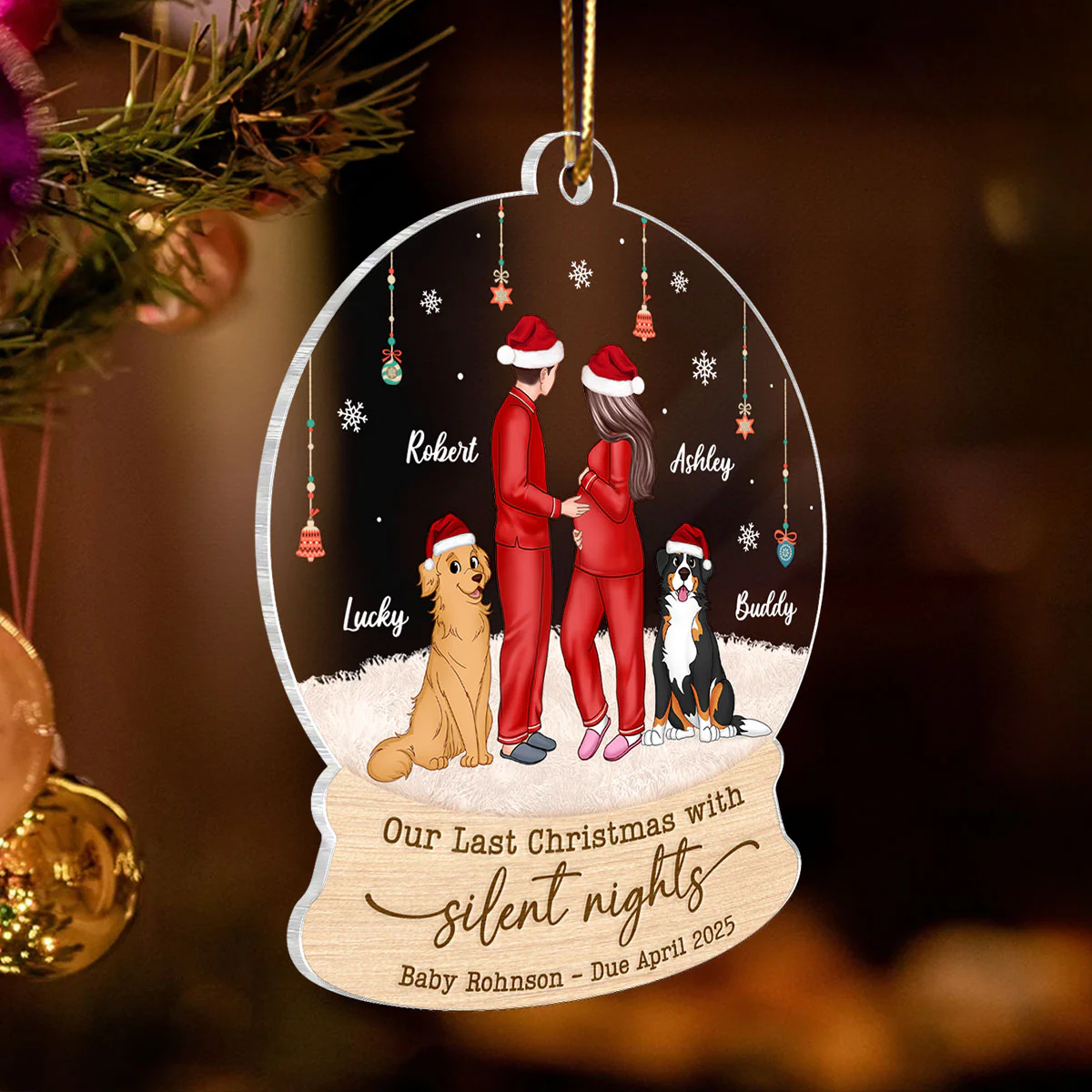 Last Christmas With Silent Nights, Expecting Family, Baby Coming Soon, Pregnancy Announcement Personalized Acrylic Ornament - Image 8