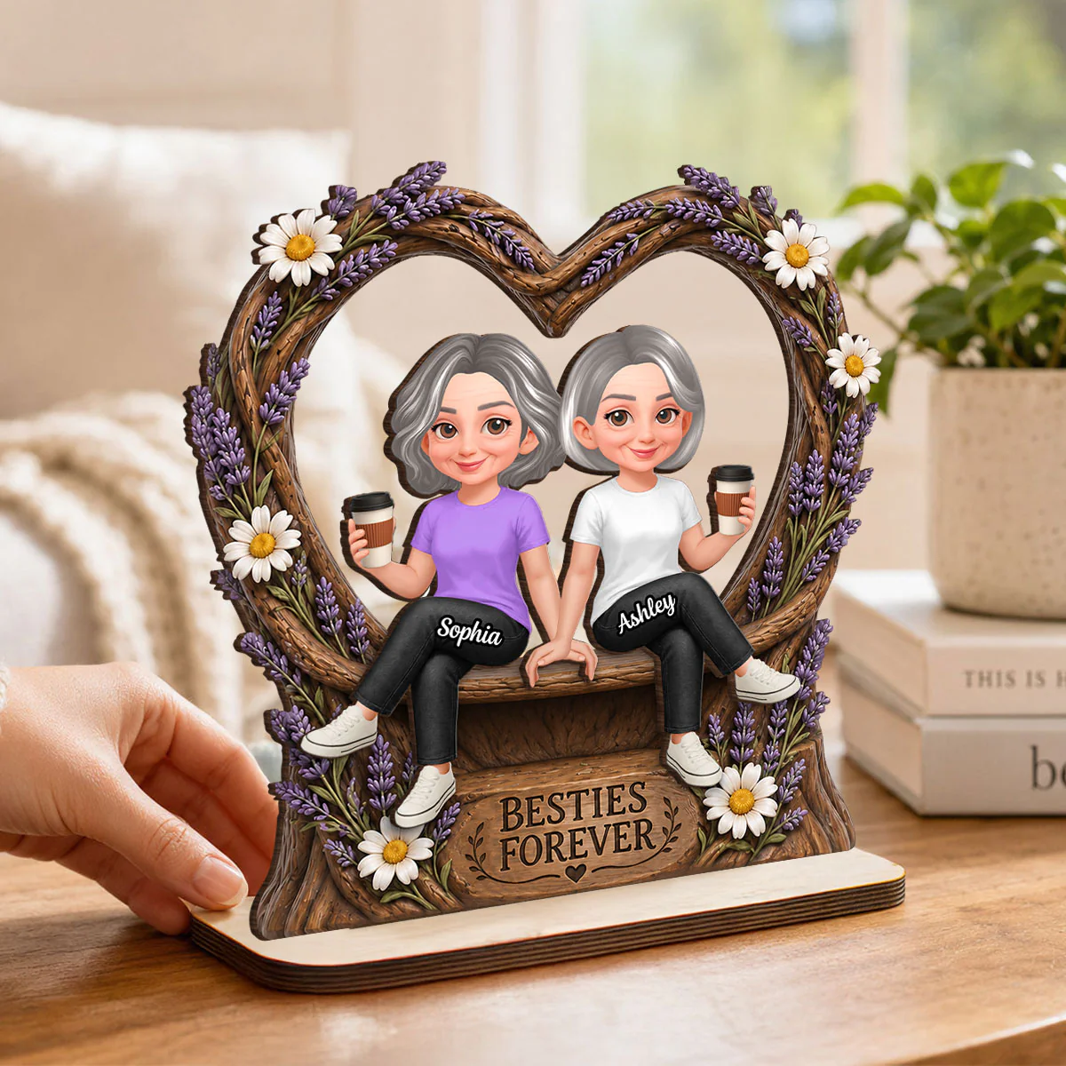 Lavender Flowers Besties Forever - Personalized 2-Layered Wooden Plaque - Birthday Gift, Gift For Best Friends - Image 6
