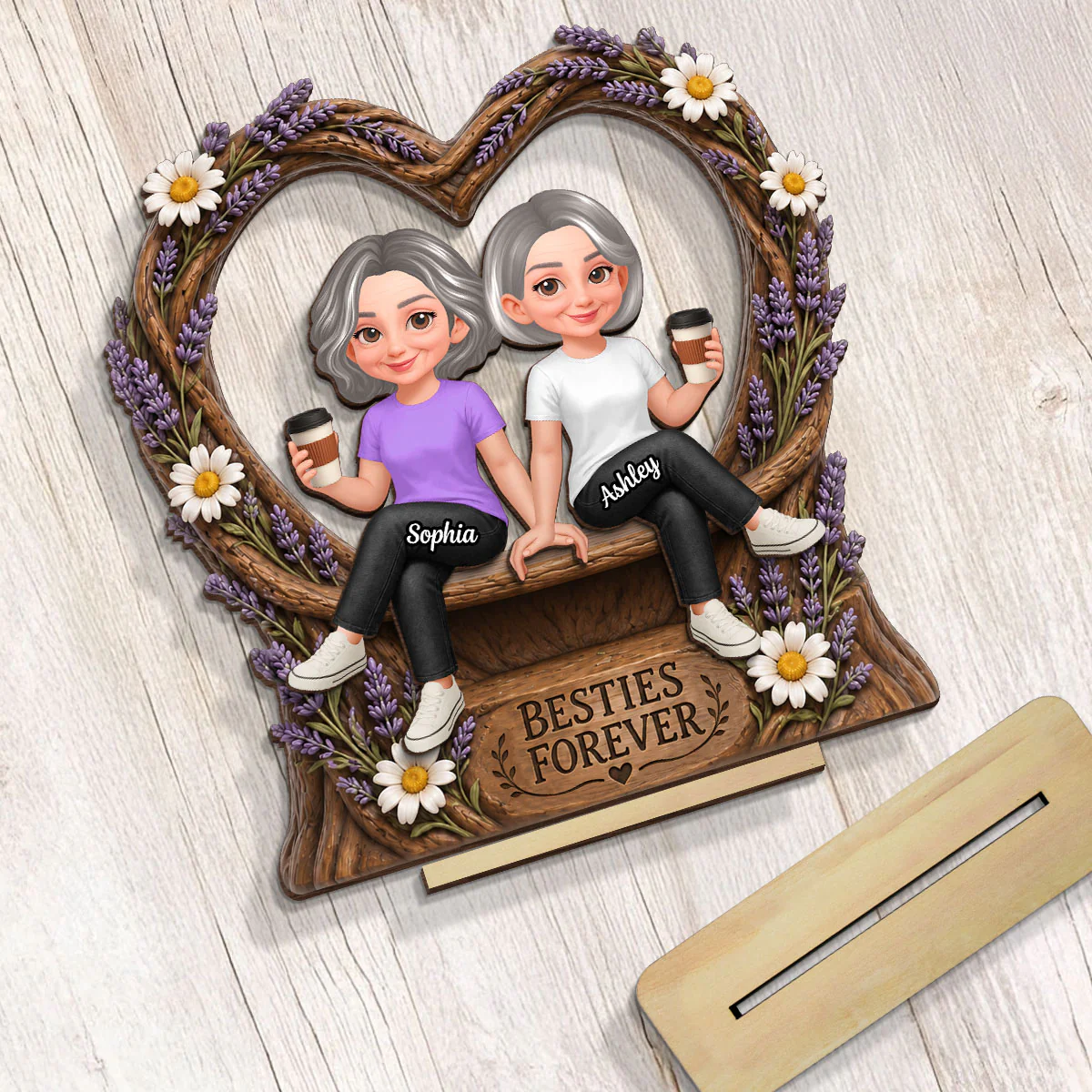 Lavender Flowers Besties Forever - Personalized 2-Layered Wooden Plaque - Birthday Gift, Gift For Best Friends - Image 7