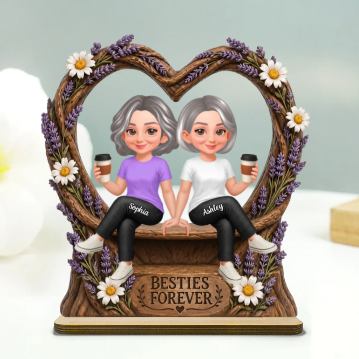 Lavender Flowers Besties Forever - Personalized 2-Layered Wooden Plaque - Birthday Gift, Gift For Best Friends - Image 8