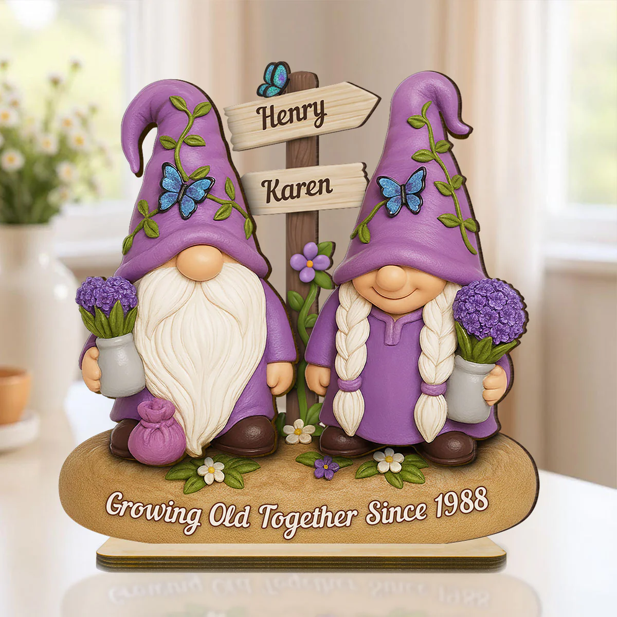 Lavender Gnome Couple - Personalized Standing Wooden Plaque - Gift for Couple, for Him, for Her - Image 2