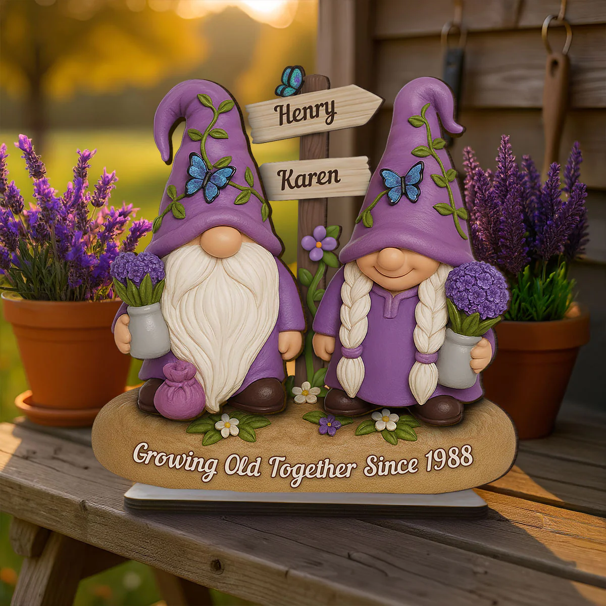 Lavender Gnome Couple - Personalized Standing Wooden Plaque - Gift for Couple, for Him, for Her - Image 5