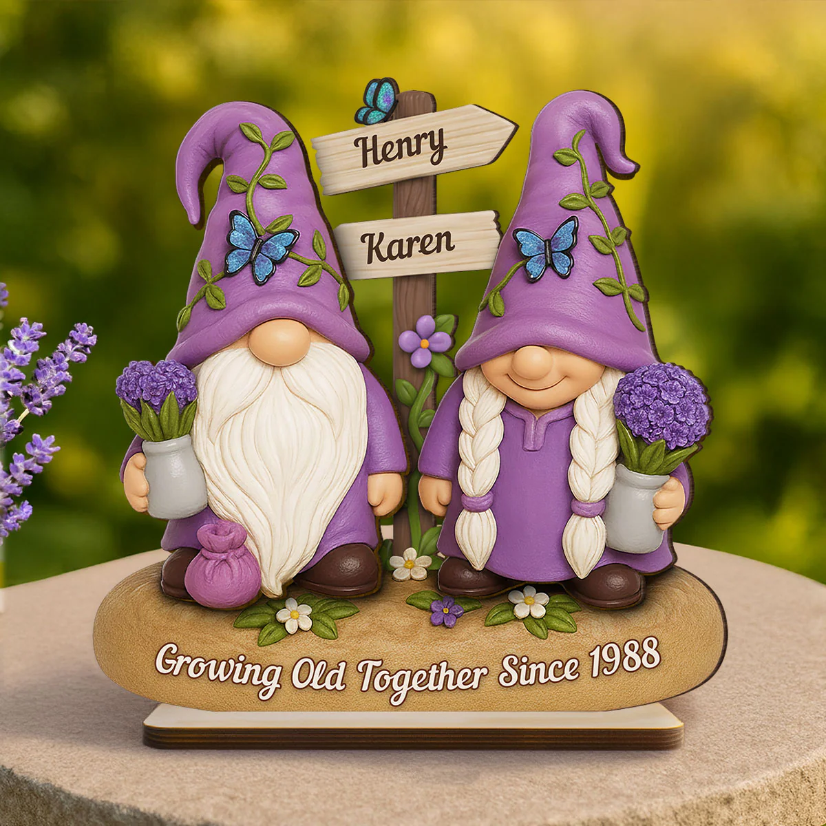 Lavender Gnome Couple - Personalized Standing Wooden Plaque - Gift for Couple, for Him, for Her - Image 6