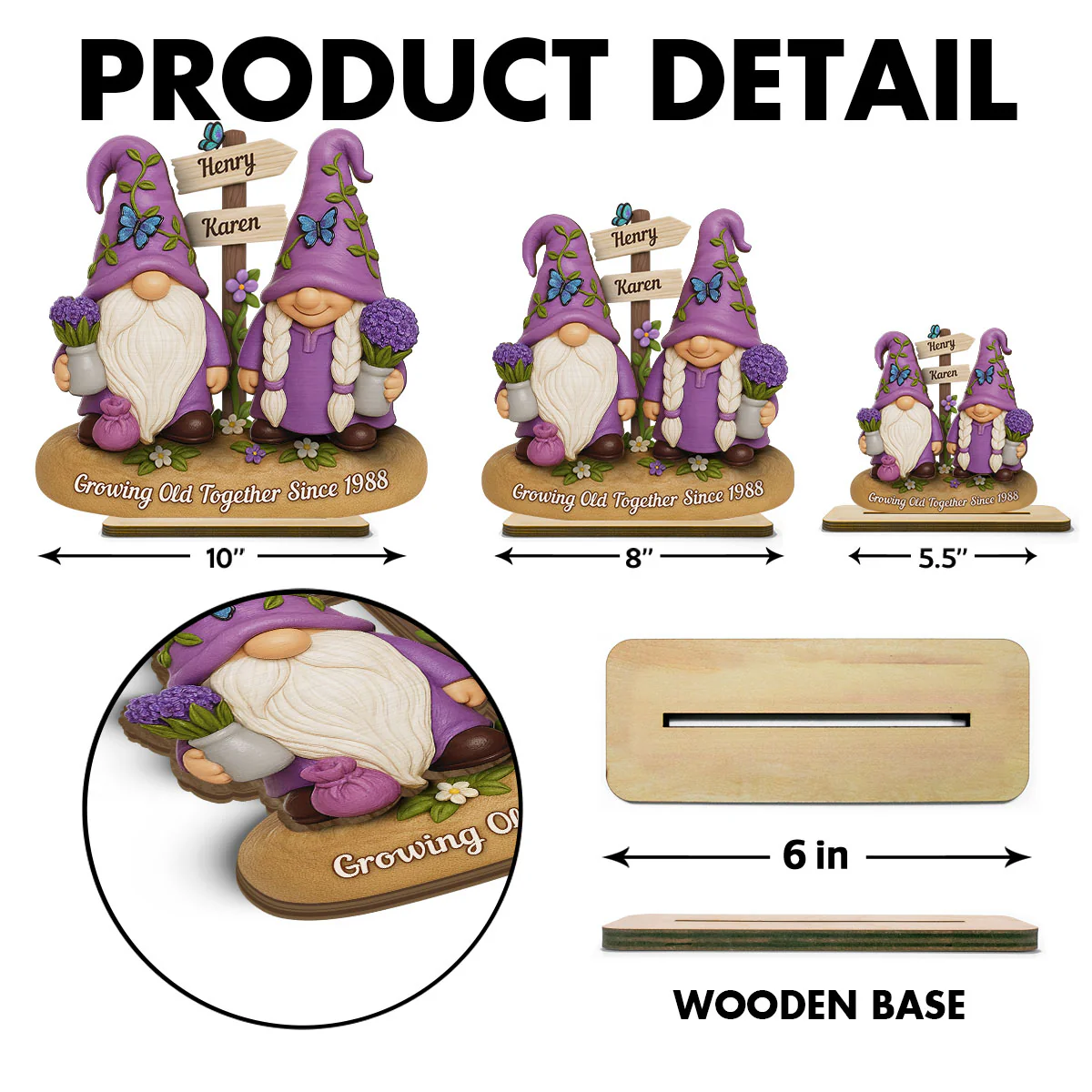 Lavender Gnome Couple - Personalized Standing Wooden Plaque - Gift for Couple, for Him, for Her - Image 7