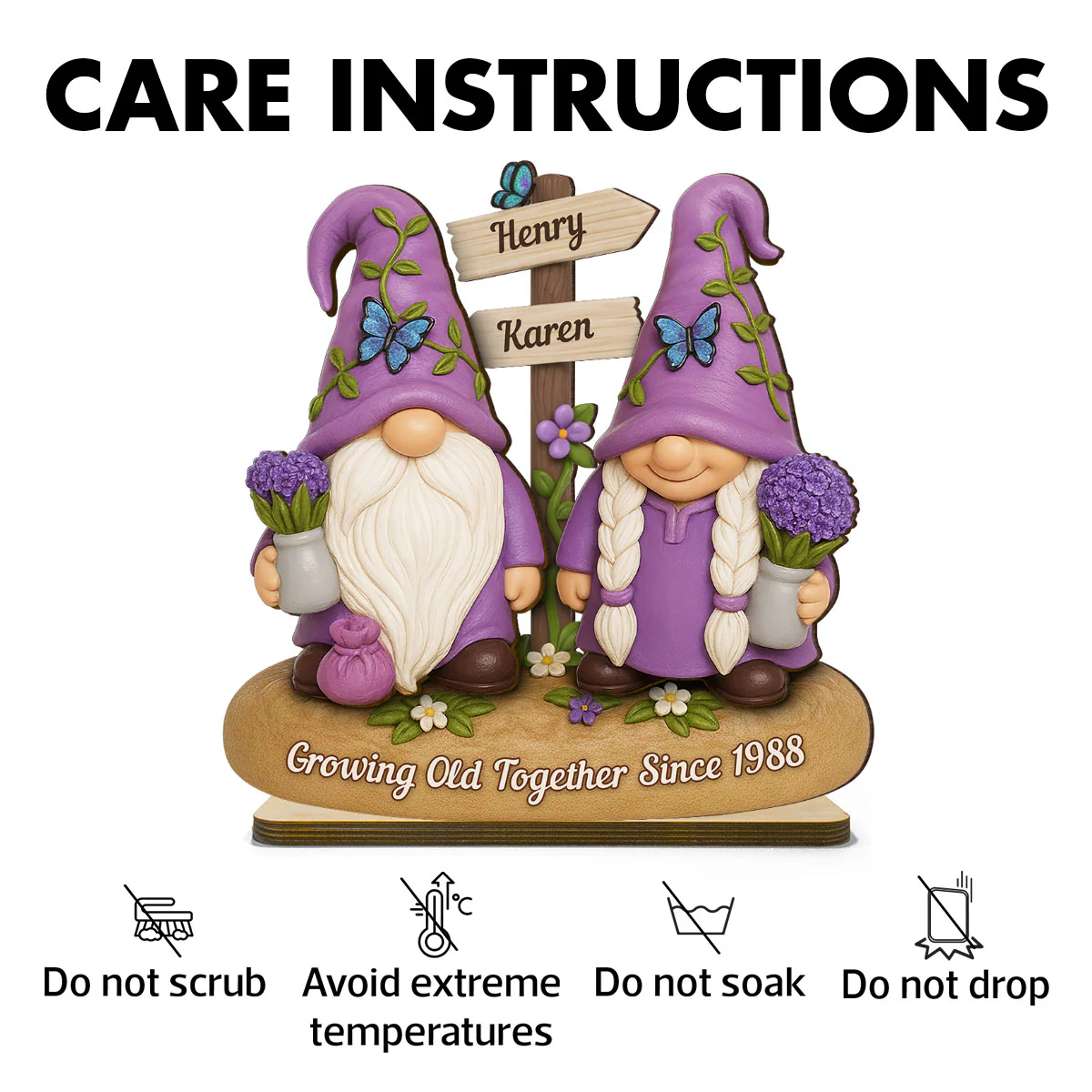 Lavender Gnome Couple - Personalized Standing Wooden Plaque - Gift for Couple, for Him, for Her - Image 8