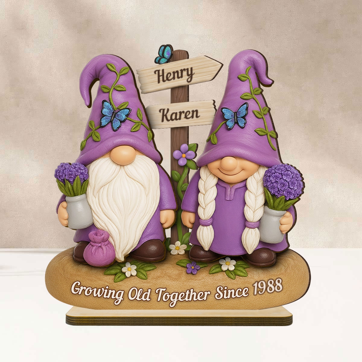 Lavender Gnome Couple - Personalized Standing Wooden Plaque - Gift for Couple, for Him, for Her - Image 9