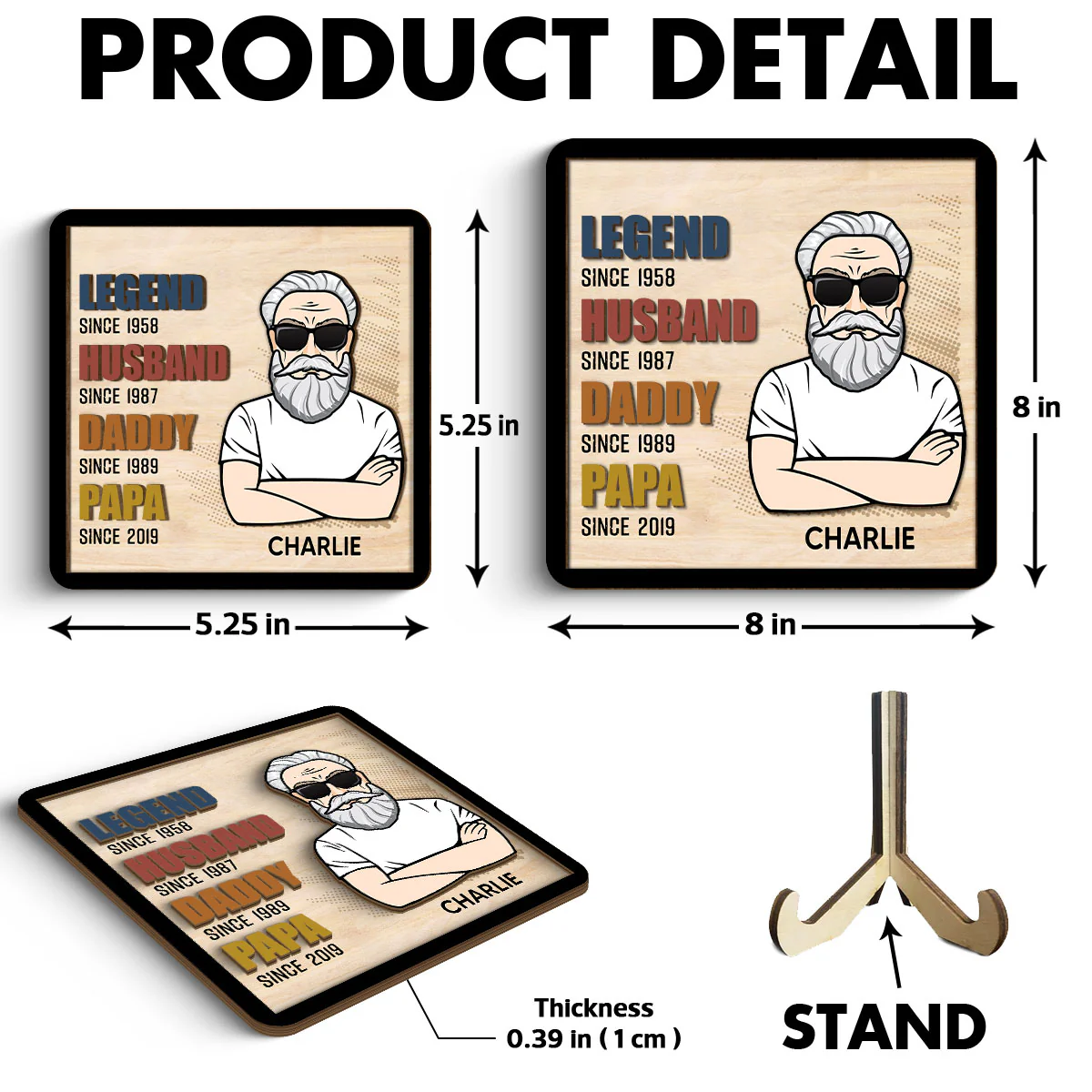 Legend Grandpa Personalized 2-Layer Wooden Plaque - Image 6