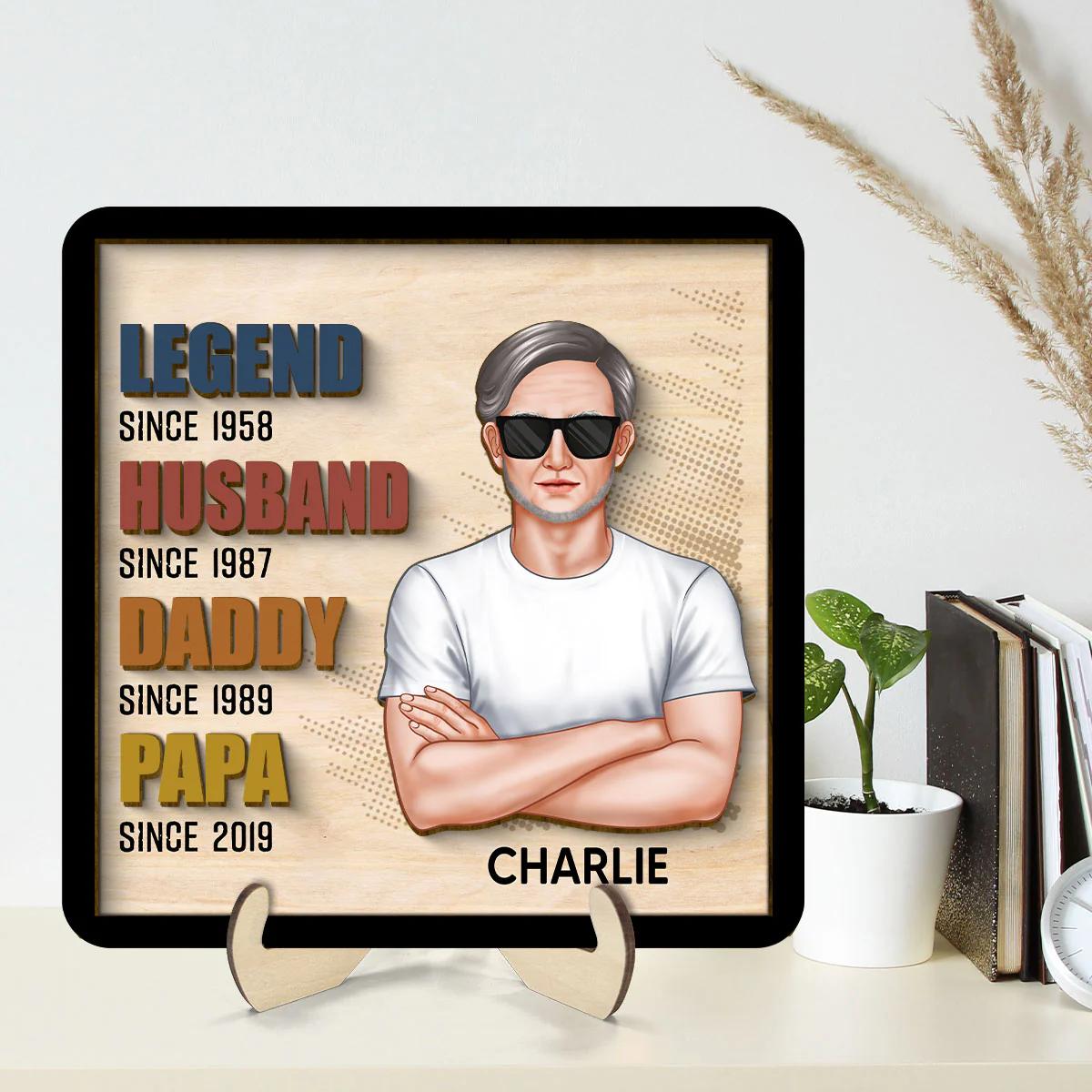 Legend Grandpa Real Man Personalized 2-Layer Wooden Plaque - Image 2