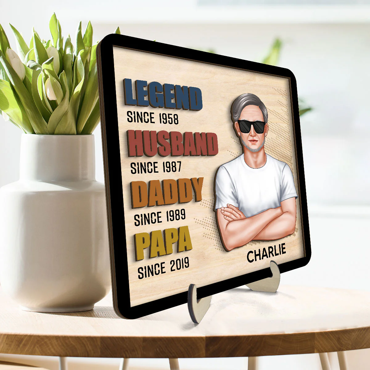 Legend Grandpa Real Man Personalized 2-Layer Wooden Plaque - Image 3