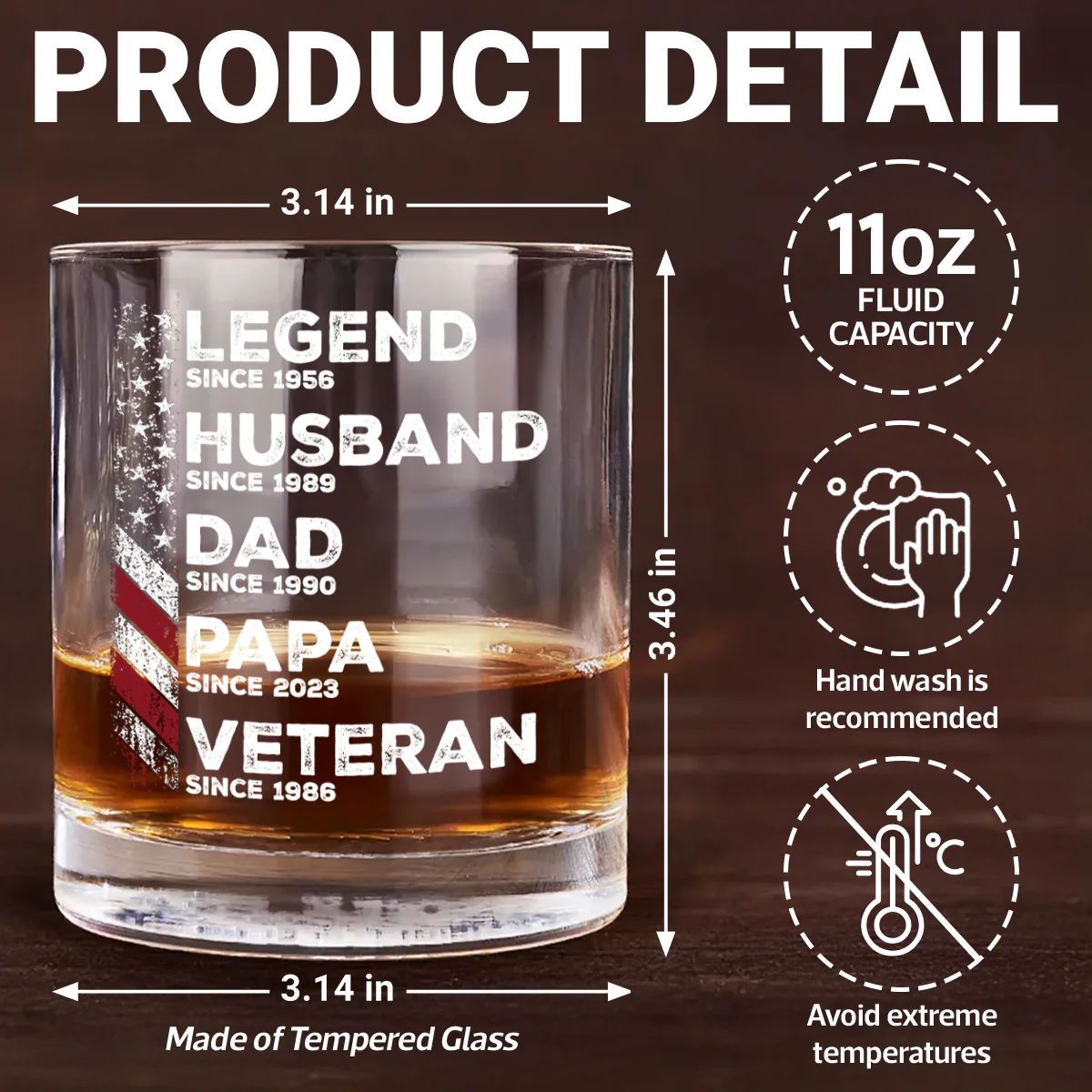 Legend Husband Daddy Since Personalized Whiskey Glass, Father's Day Gift for Veteran Dad, Grandpa - Image 8