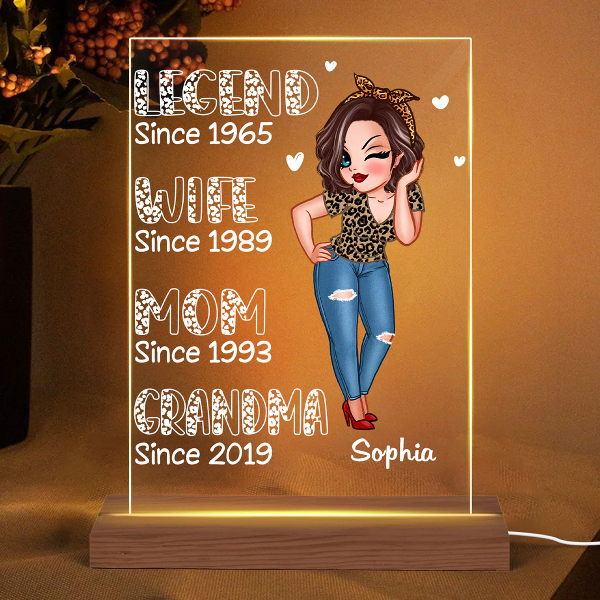 Legend Wife Mom Grandma Est Personalized Rectangle Acrylic Plaque With LED Night Light