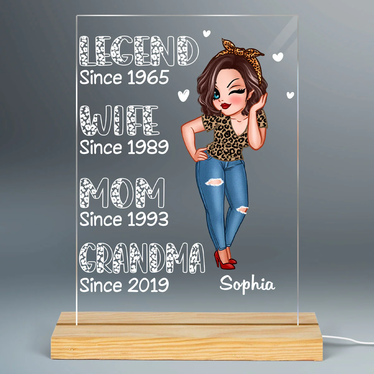 Legend Wife Mom Grandma Est Personalized Rectangle Acrylic Plaque With LED Night Light - Image 2