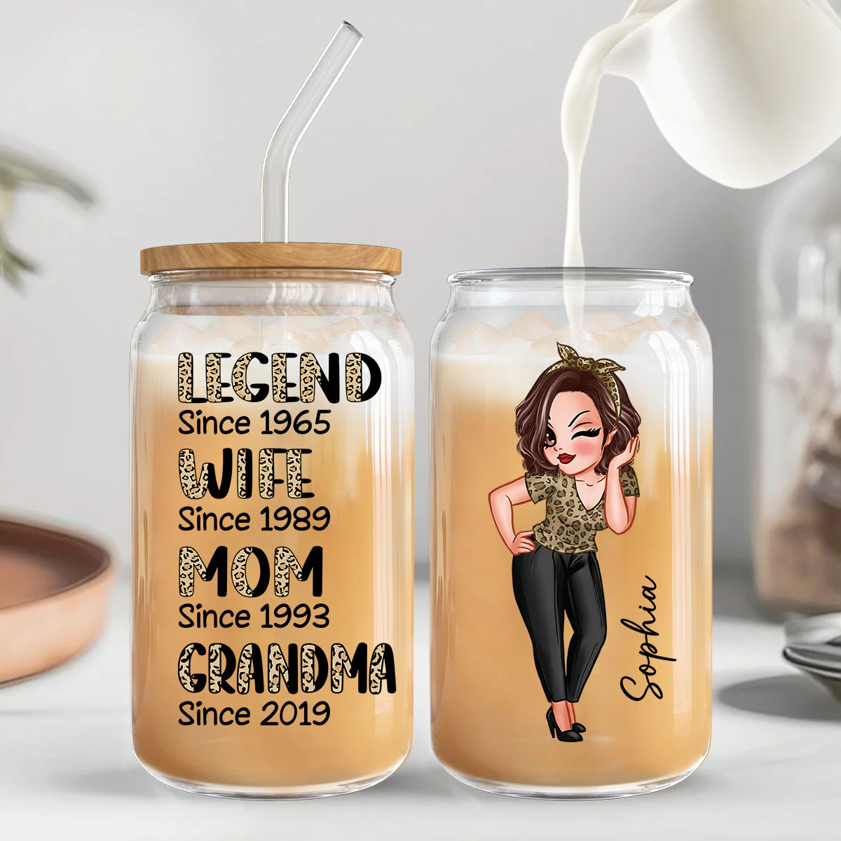 Legend Wife Mom Grandma Personalized Clear Glass Can - Image 8