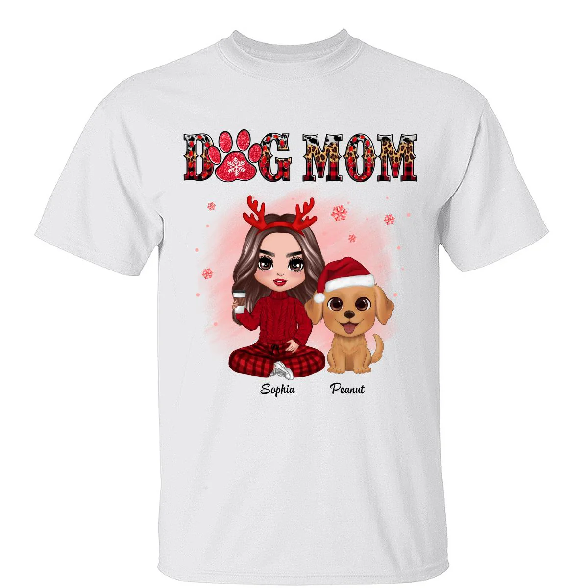 Leopard And Checkered Pattern Christmas Doll Dog Mom Watercolor Cute Dogs Personalized Shirt