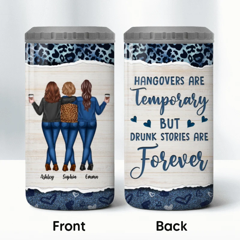 Leopard And Denim Besties Sisters Personalized 4 In 1 Can Cooler - Image 8