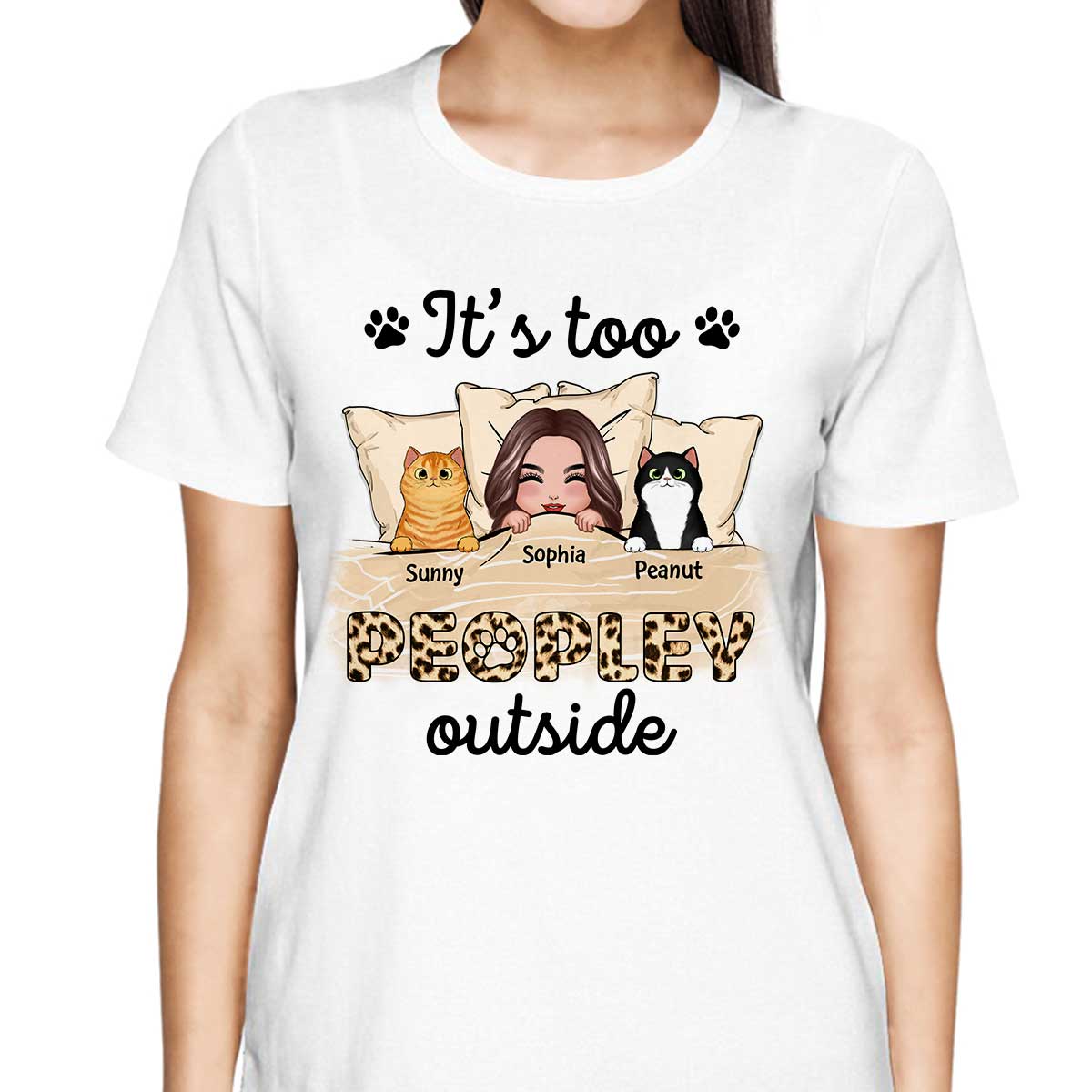 Leopard Cat Mom It‘s Too Peopley Outside Personalized Shirt - Image 2