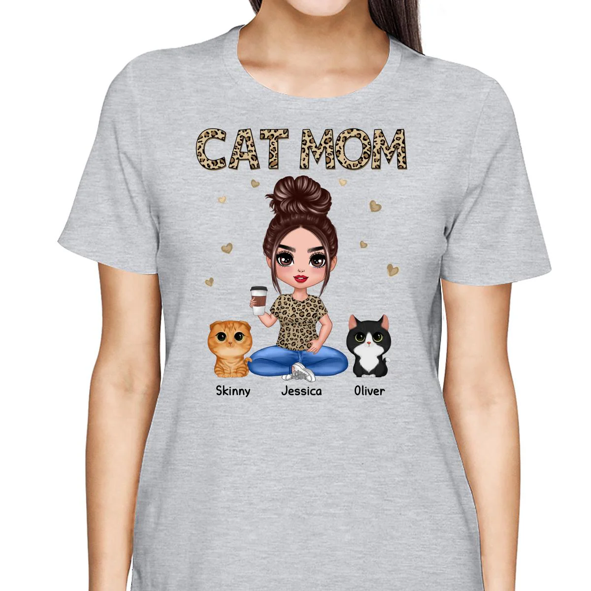 Leopard Cat Mom Watercolor Cute Cats Personalized Shirt - Image 2