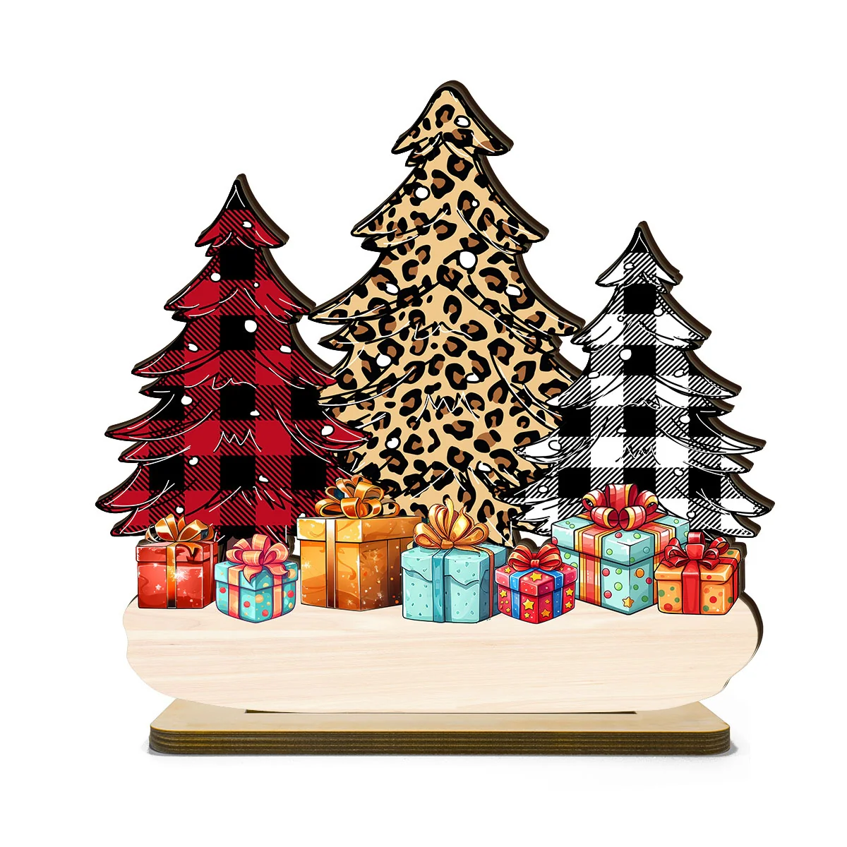 Leopard Checkered Christmas Tree Grandma & Grandkids Tabletop Decor Personalized 2-Layer Standing Wooden Plaque - Image 16