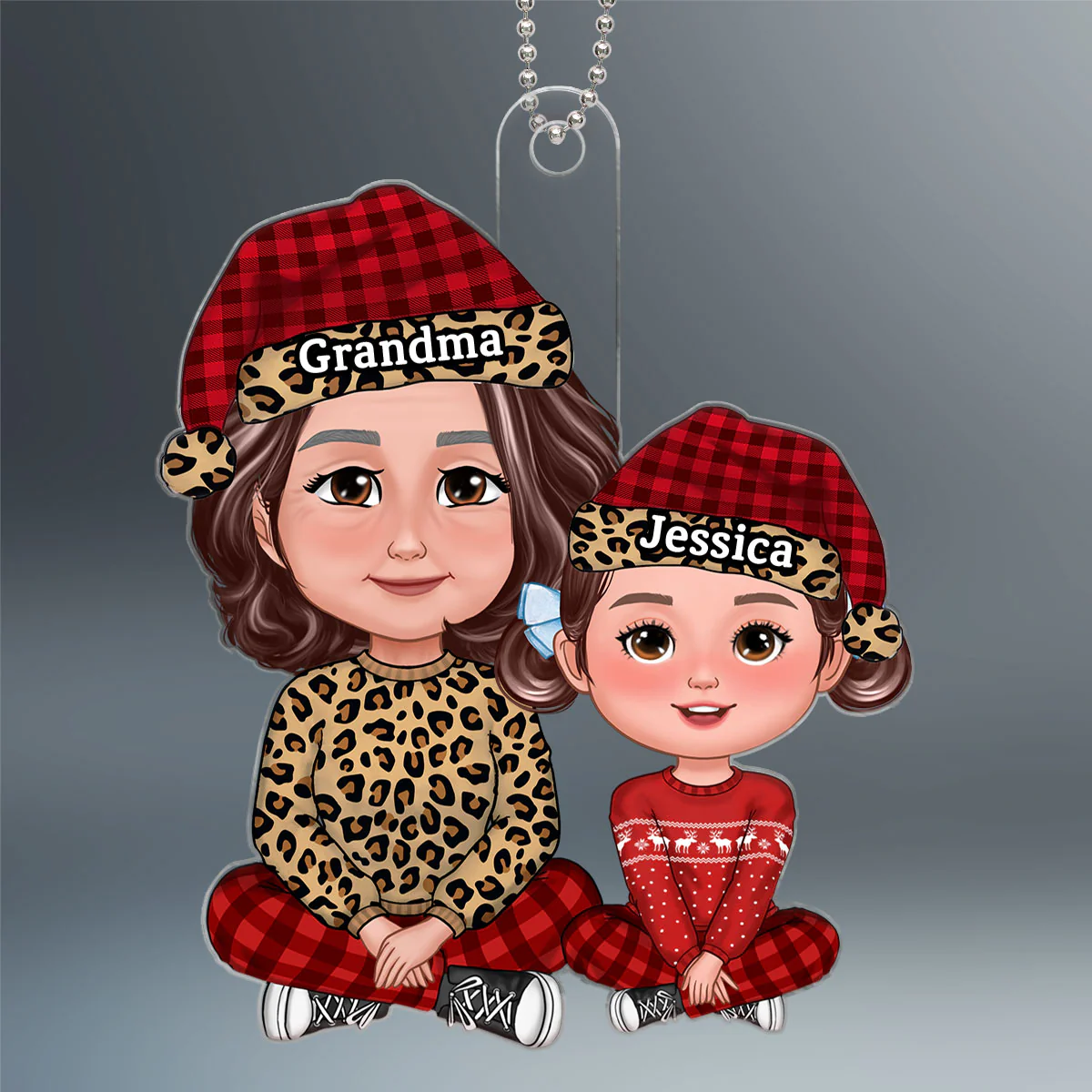 Leopard Checkered Grandma Grandkid Crossed Legs Christmas Gift For Granddaughter Grandson Personalized Acrylic Ornament - Image 2