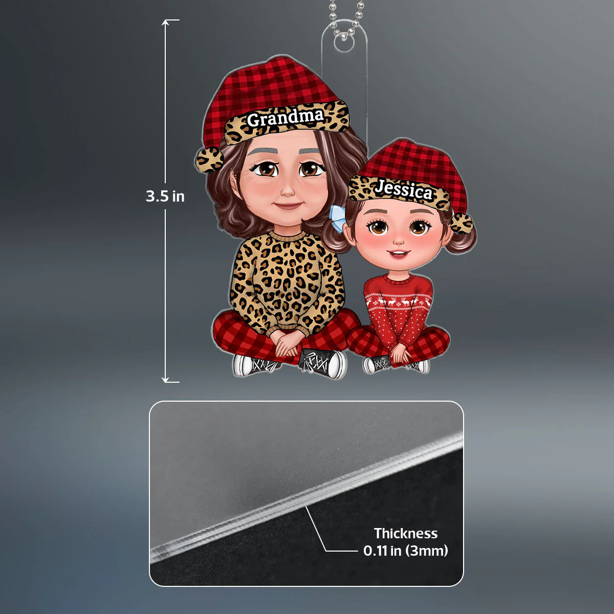 Leopard Checkered Grandma Grandkid Crossed Legs Christmas Gift For Granddaughter Grandson Personalized Acrylic Ornament - Image 4