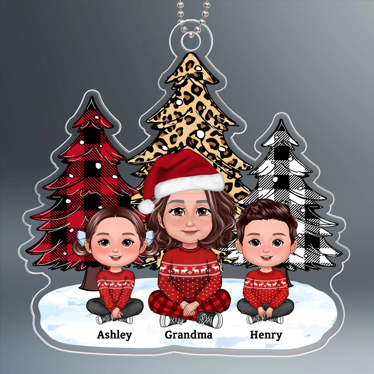 Leopard Checkered Pattern Christmas Tree Grandma Grandkids Personalized Acrylic Ornament - Image 2