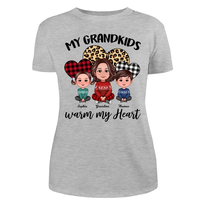 Leopard Checkered Pattern Grandkids Warm My Heart Doll Grandma And Kids Sitting Crossed Legs Christmas Personalized Shirt - Image 10