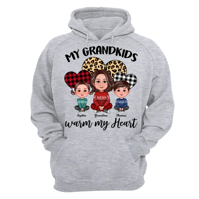 Leopard Checkered Pattern Grandkids Warm My Heart Doll Grandma And Kids Sitting Crossed Legs Christmas Personalized Shirt - Image 14