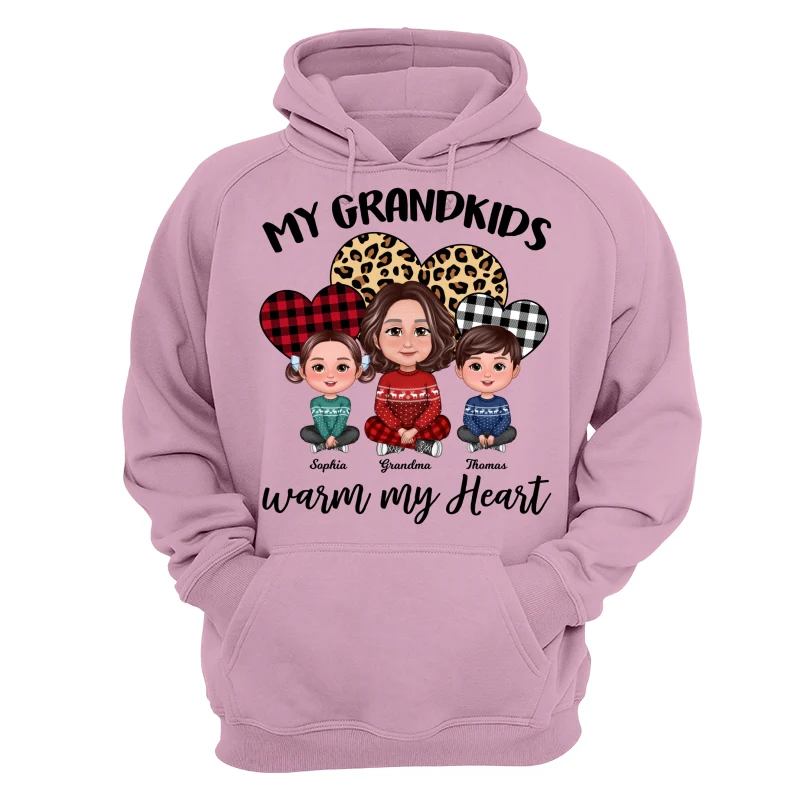Leopard Checkered Pattern Grandkids Warm My Heart Doll Grandma And Kids Sitting Crossed Legs Christmas Personalized Shirt - Image 15