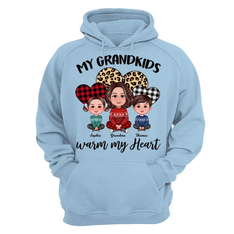 Leopard Checkered Pattern Grandkids Warm My Heart Doll Grandma And Kids Sitting Crossed Legs Christmas Personalized Shirt - Image 16