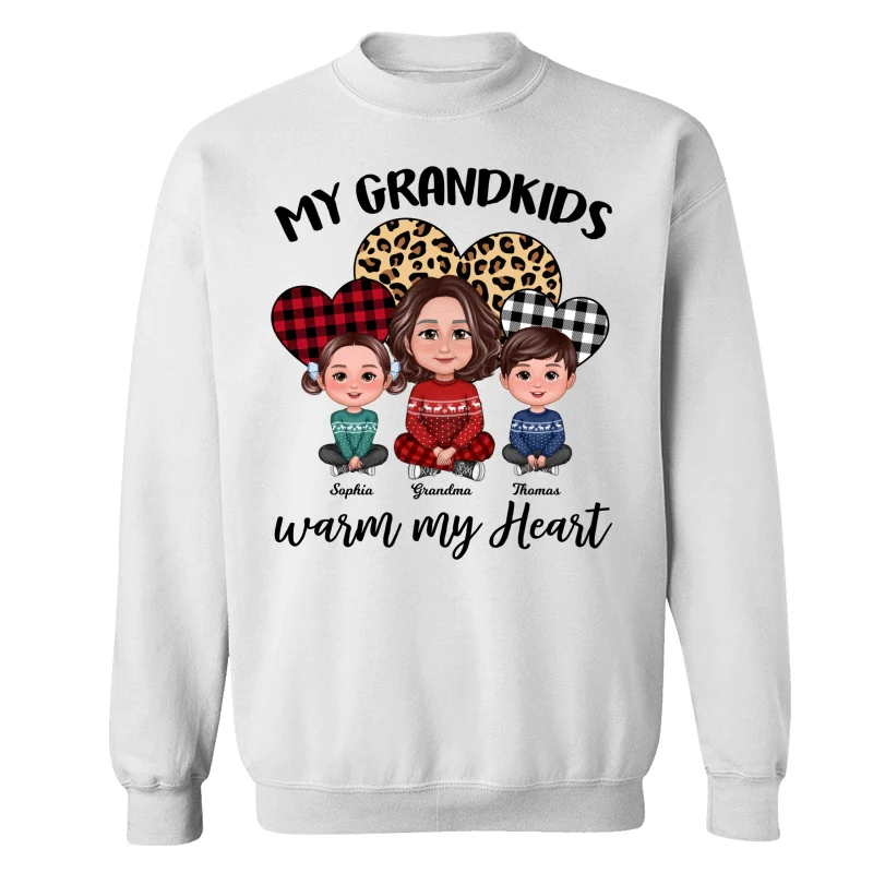 Leopard Checkered Pattern Grandkids Warm My Heart Doll Grandma And Kids Sitting Crossed Legs Christmas Personalized Shirt - Image 17