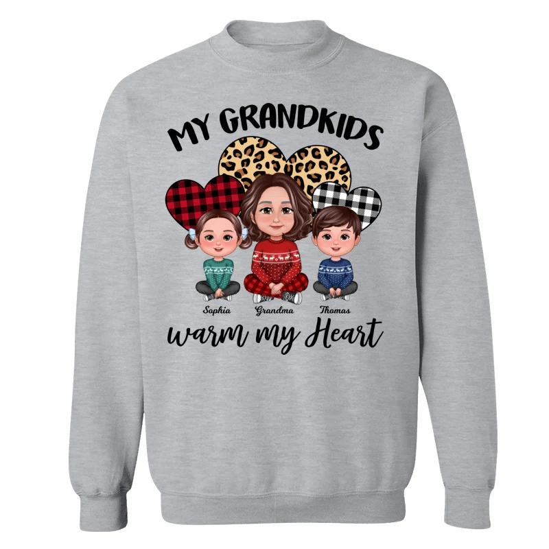 Leopard Checkered Pattern Grandkids Warm My Heart Doll Grandma And Kids Sitting Crossed Legs Christmas Personalized Shirt - Image 18