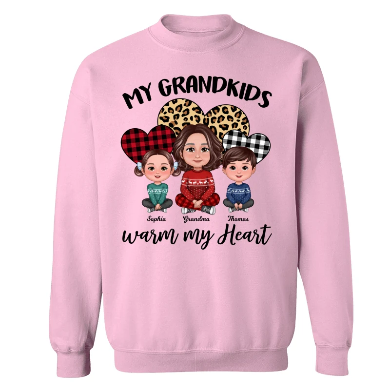 Leopard Checkered Pattern Grandkids Warm My Heart Doll Grandma And Kids Sitting Crossed Legs Christmas Personalized Shirt - Image 19