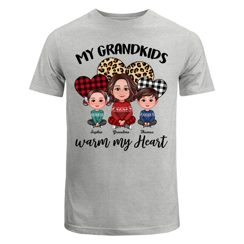 Leopard Checkered Pattern Grandkids Warm My Heart Doll Grandma And Kids Sitting Crossed Legs Christmas Personalized Shirt - Image 6