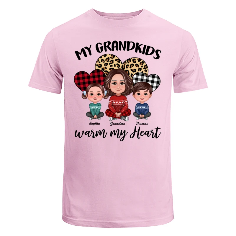 Leopard Checkered Pattern Grandkids Warm My Heart Doll Grandma And Kids Sitting Crossed Legs Christmas Personalized Shirt - Image 7
