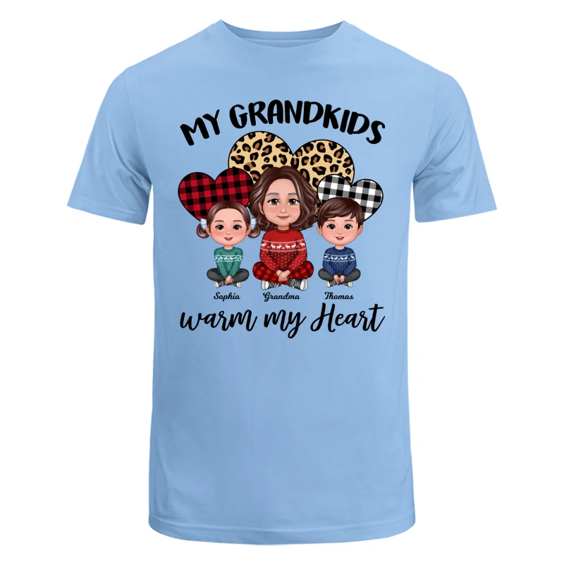 Leopard Checkered Pattern Grandkids Warm My Heart Doll Grandma And Kids Sitting Crossed Legs Christmas Personalized Shirt - Image 8